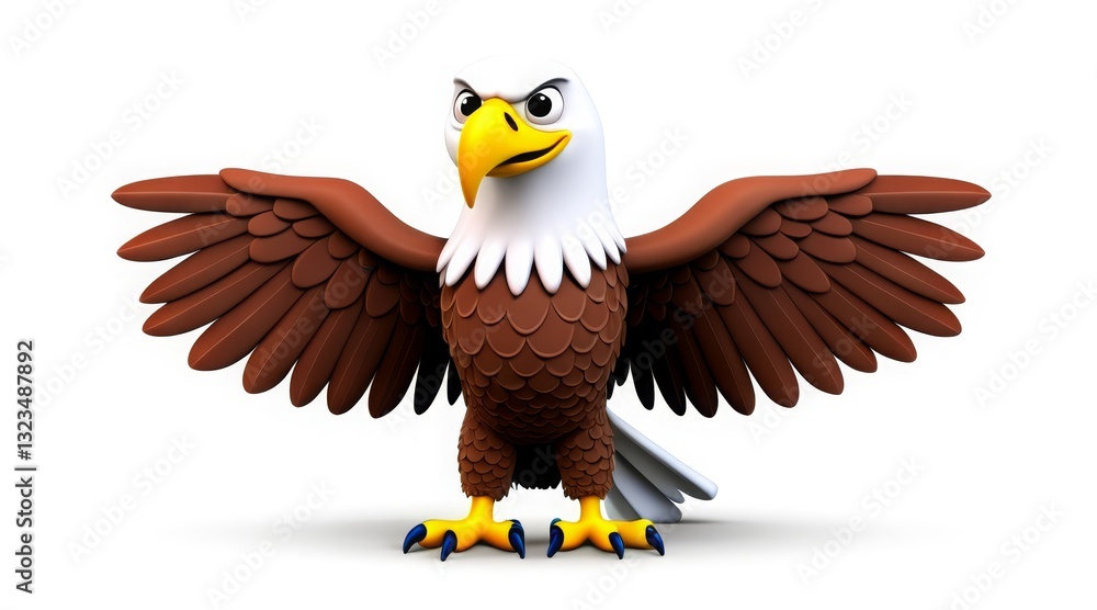 Obraz premium Confident cartoon eagle with striking plumage and wide wingspan