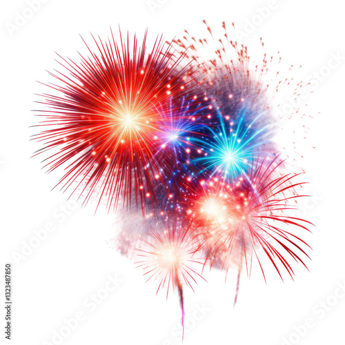 bright color fireworks celebration on transparent background