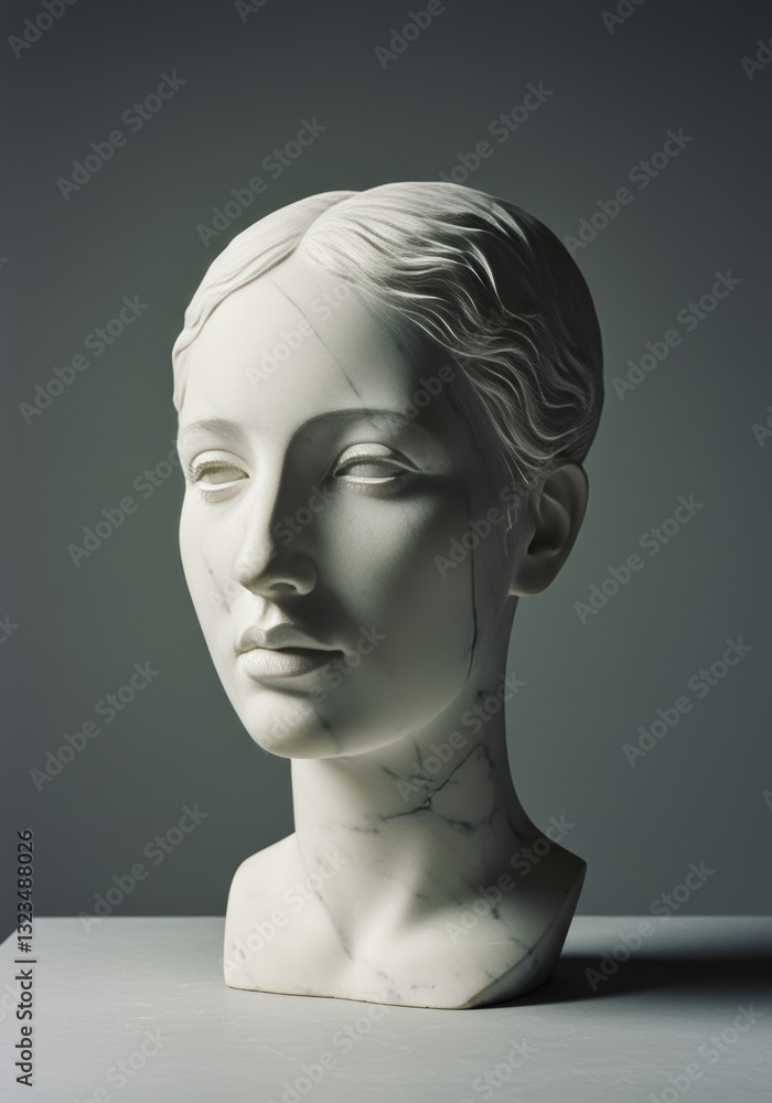 Marble bust of a woman with delicate features Marble bust of a woman with delicate features
