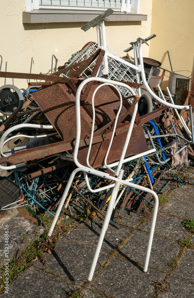 Waste separation recycling metal scrap for collection at the recycling center vertical