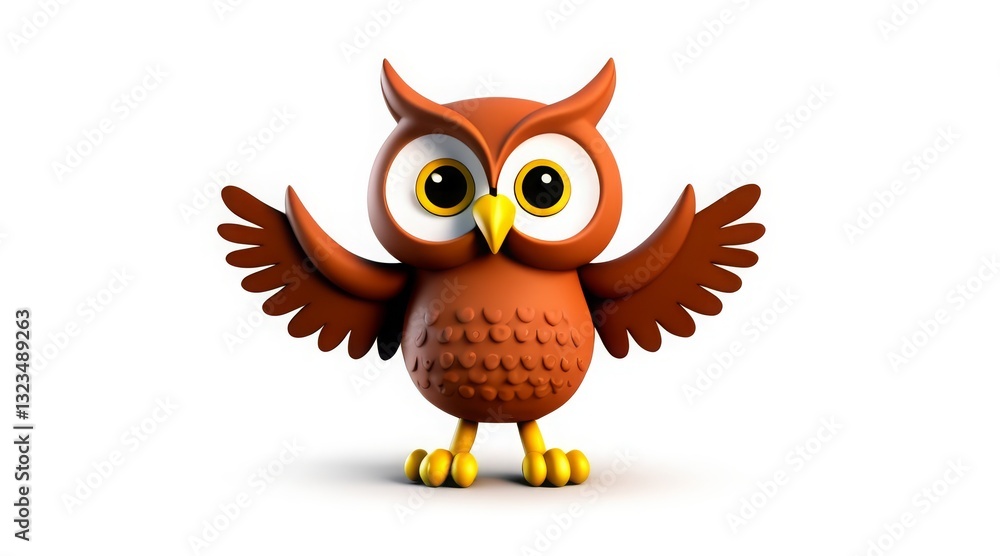 Cheerful cartoon owl with big eyes and spread wings Cheerful cartoon owl with big eyes and spread wings