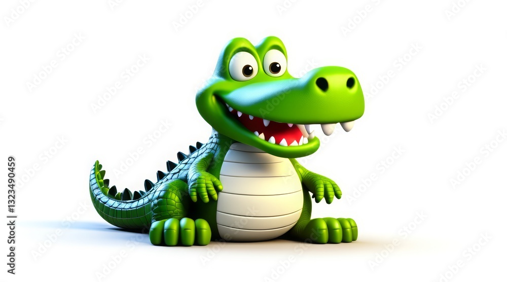 Fototapeta premium Smiling cartoon crocodile with a playful face and green body