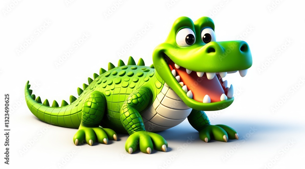 Fototapeta premium Happy cartoon crocodile with big eyes and sharp teeth