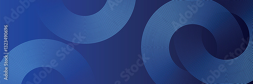 Blue abstract background with glowing circles. Swirl circular lines pattern. Geometric spiral. Twirl element. Modern graphic design. Futuristic technology concept.