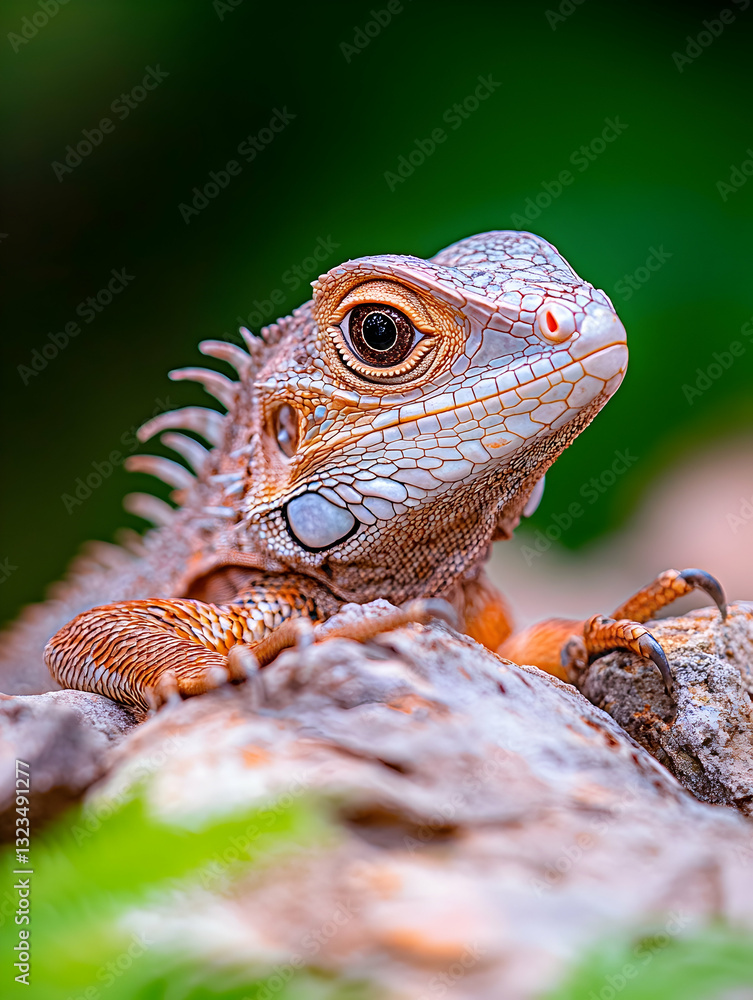 Obraz premium Close-up of a young iguana on a log