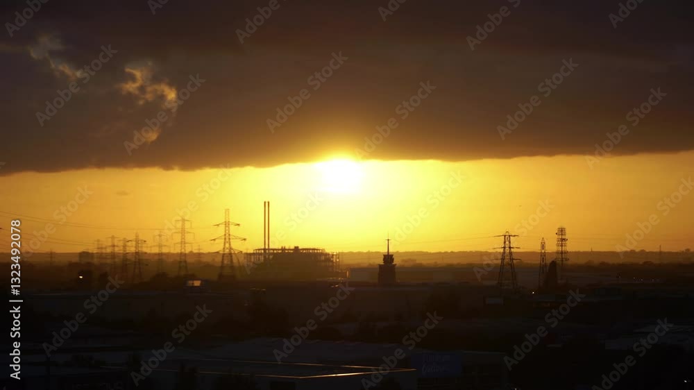 Power Plant and Power Lines Silhouetted Against a Vibrant Sunset Sky in 4k slow motion 60fps Power Plant and Power Lines Silhouetted Against a Vibrant Sunset Sky in 4k slow motion 60fps