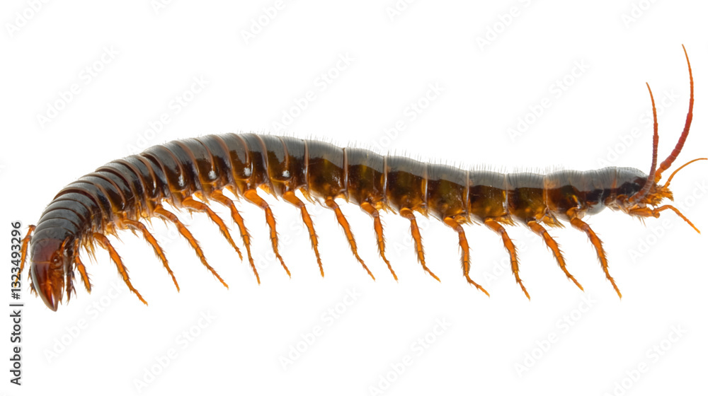 Fototapeta premium Insect Illustration: Side View of a Centipede PNG