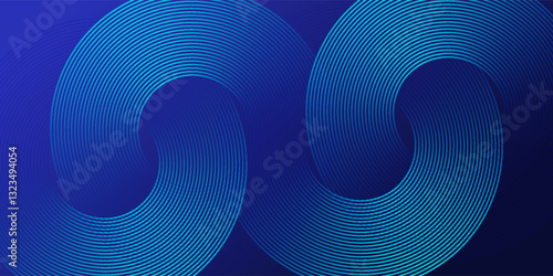 Abstract blue glowing geometric lines on dark blue background. Modern shiny blue circle lines pattern. Futuristic technology concept. Suit for cover, poster, banner