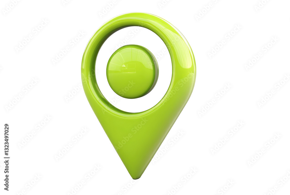 Bright green location pin symbolizing navigation and geolocation on a white background, cut out on a transparent background Bright green location pin symbolizing navigation and geolocation on a white background, cut out on a transparent background