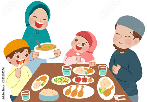 Muslim family having breakfast