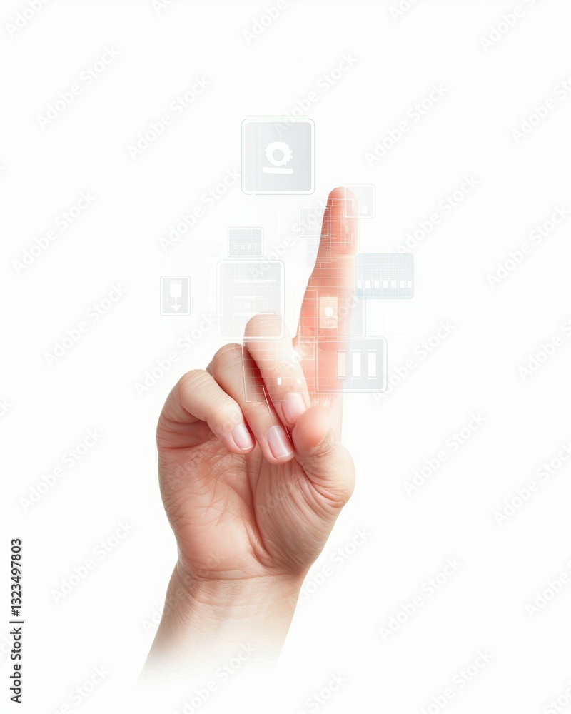 Interactive hand gesture pointing at digital icons. Interactive hand gesture pointing at digital icons.