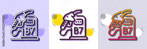 Diesel station line icon. Halftone dotted pattern. Gradient icon with grain shadow. Filling station sign. B7 liquid fuel symbol. Line diesel station icon. Various designs. Vector