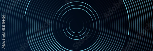 Blue abstract background with glowing circles. Swirl circular lines pattern. Geometric spiral. Twirl element. Modern graphic design. Futuristic technology concept.