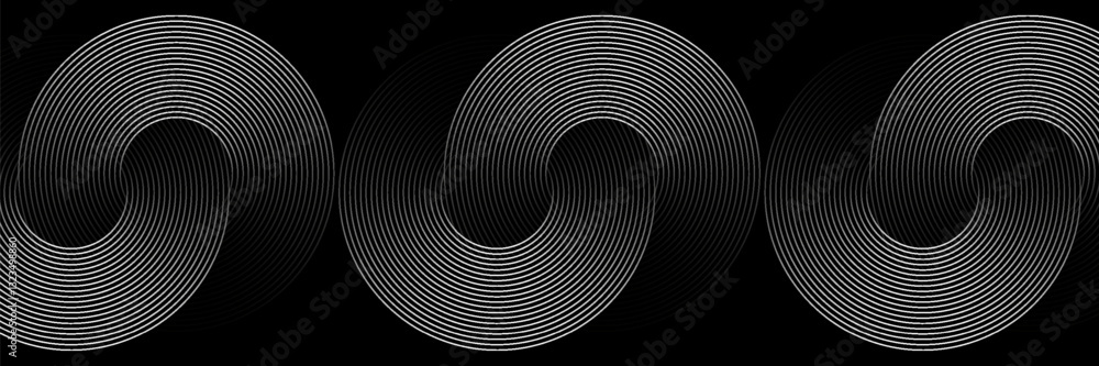 Abstract gold circle lines on dark background. Geometric stripe line art design. Vector illustration