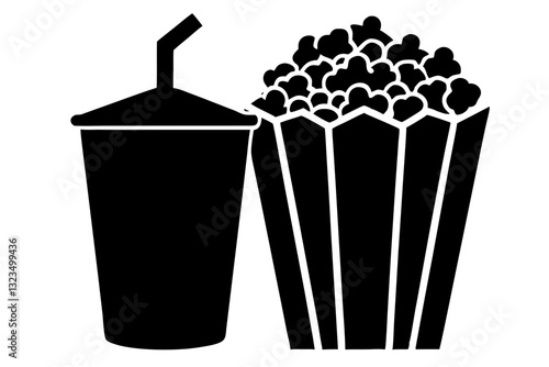 Popcorn and soda combo silhouette vector.