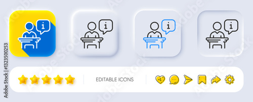 Podium line icon. Neumorphic, Flat shadow, 3d buttons. Stage information sign. Business meeting tribune symbol. Line podium icon. Social media icons. Vector