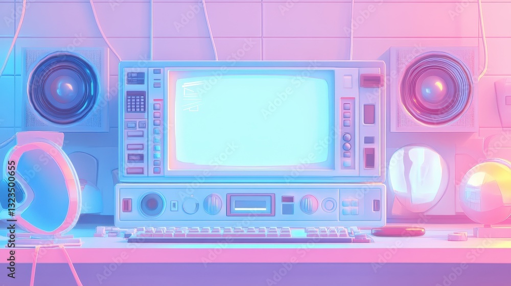 Fototapeta premium Retro old computer user interface,Pink Y2K computer window page and retro interface of PC screenTrendy,y2k pc element,8 bit pixel art,Transgressive conceptual modern art,kawaii retro 90s style.