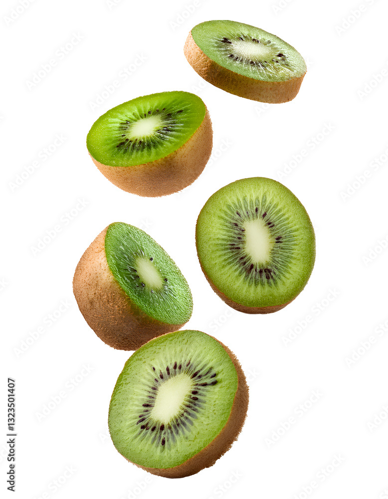 Fototapeta premium Fresh kiwi falling on a white background, cut out