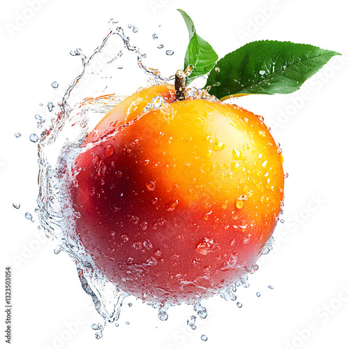Fresh mango with water splash, leaves on white background , refreshing fruit