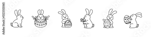 Easter bunny set. Cute rabbit vector set. Rabbit cartoon egg hunt.