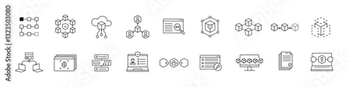 Blockchain vector set. Block chain icon set. Crypto currency line icons.
