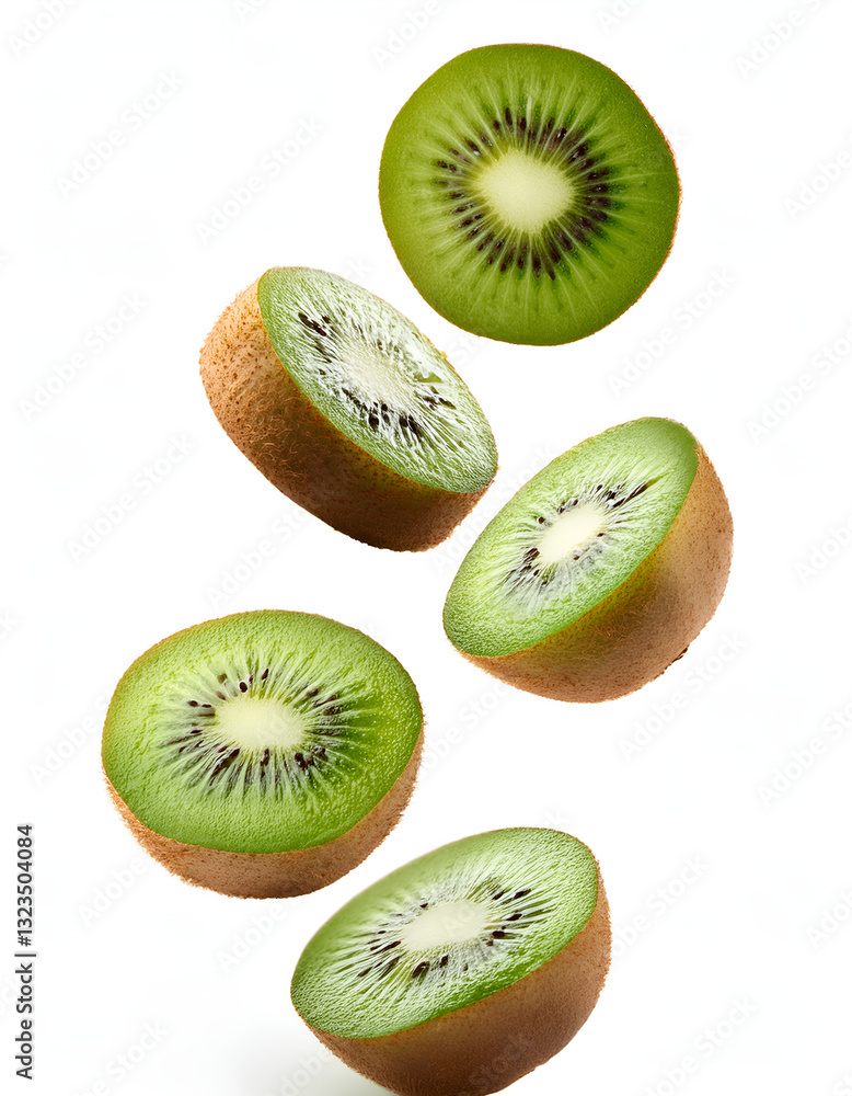 Fototapeta premium Fresh kiwi falling on a white background