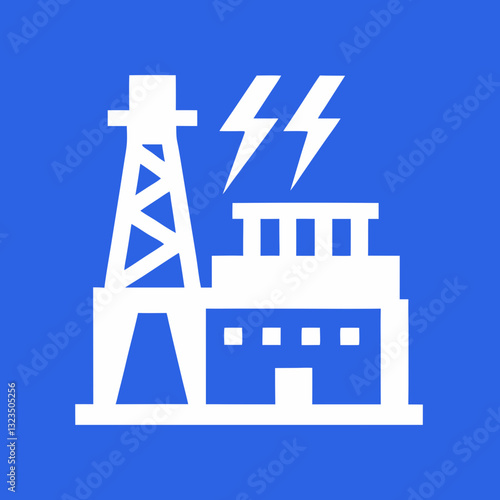 Vector Power Plant Icon with Lightning Bolts for Industrial Design, Engineering, and Energy Branding