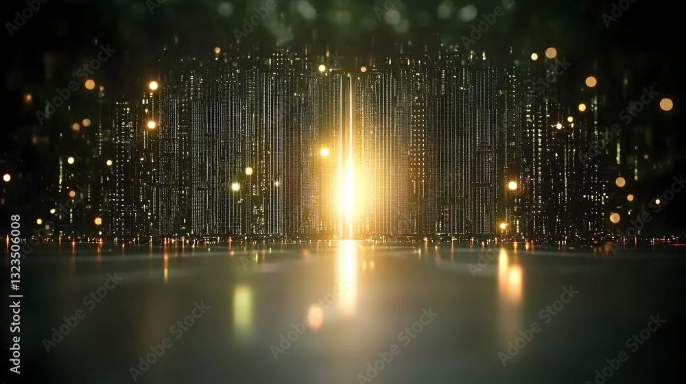 An abstract cityscape has light emanating from its center An abstract cityscape has light emanating from its center