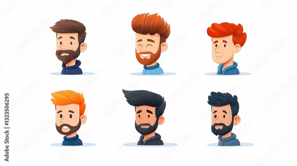 Cartoon male avatars with various hairstyles and expressions