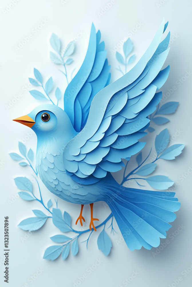 Fototapeta premium Elegant Papercraft Blue Bird – Layered Paper Art for DIY & Decor