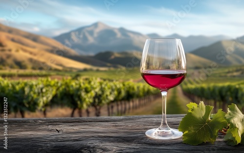 Wallpaper Mural A glass of red wine in a picturesque vineyard setting. Enjoy the stunning mountain view and the taste of luxury. Perfect for a relaxing holiday. Torontodigital.ca