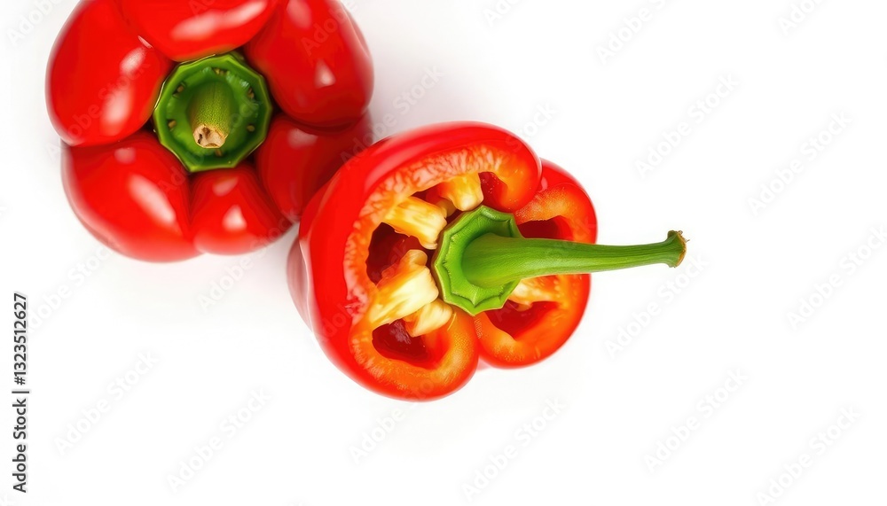 Single vibrant red bell pepper, isolated on pure white background, photography, vegetable Single vibrant red bell pepper, isolated on pure white background, photography, vegetable