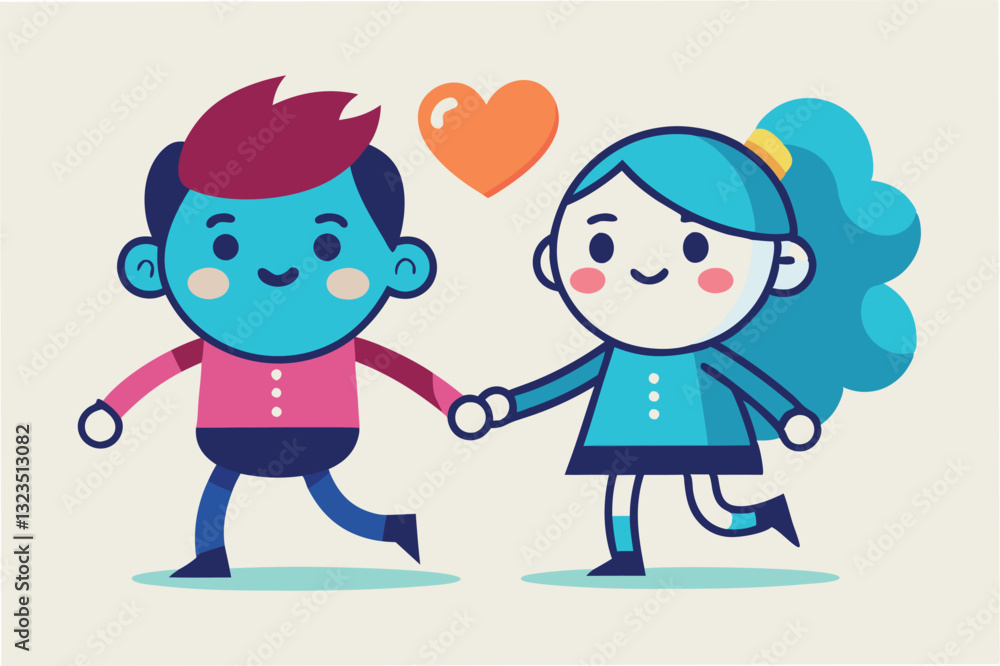 Happy children holding hands and sharing a heart in a playful illustration showcasing friendship and joy in a colorful vector style Happy children holding hands and sharing a heart in a playful illustration showcasing friendship and joy in a colorful vector style