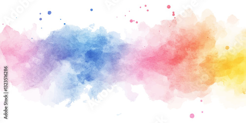 Watercolor colorful pastel color background splash, with pink, blue, and yellow on a white background.