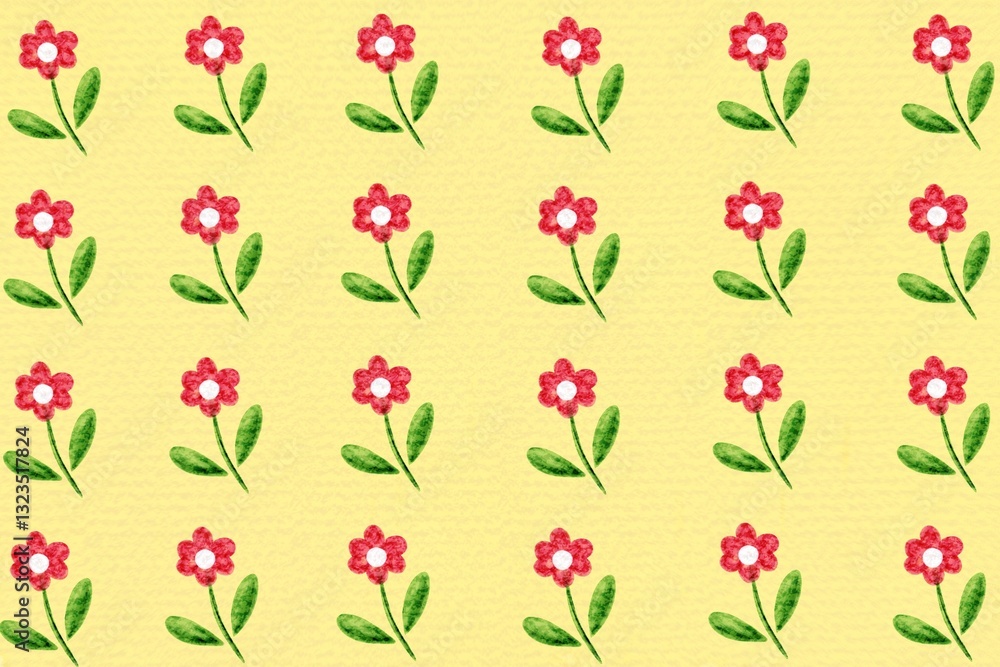 yellow aesthetic background with red flower pattern, paper texture background, watercolor background yellow aesthetic background with red flower pattern, paper texture background, watercolor background