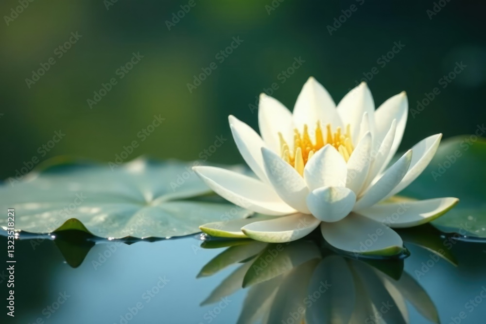 White lotus flower blossom on a tranquil lake surface, water bloom, lake surface, blooming White lotus flower blossom on a tranquil lake surface, water bloom, lake surface, blooming