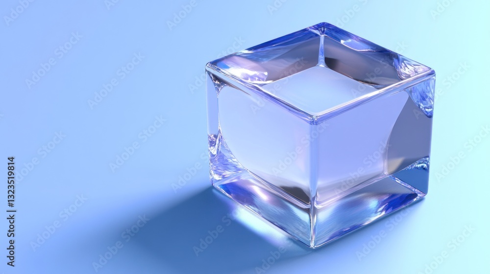 Single translucent ice cube on blue background. Single translucent ice cube on blue background.