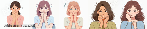 Vector of Young woman feeling anxious and biting her nails