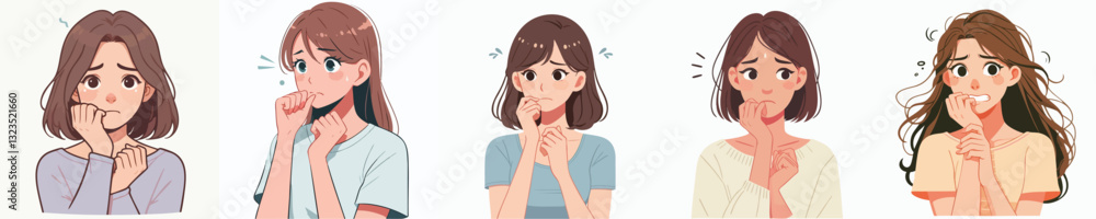 Vector of Young woman feeling anxious and biting her nails Vector of Young woman feeling anxious and biting her nails