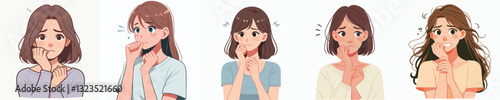 Vector of Young woman feeling anxious and biting her nails