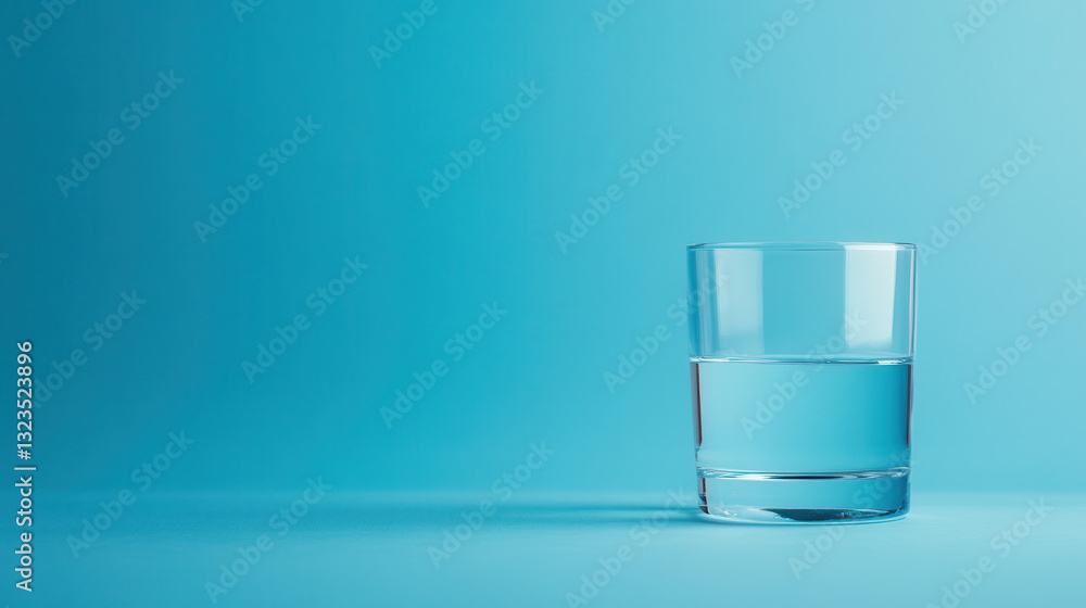 Half-full glass of water on blue background. Half-full glass of water on blue background.
