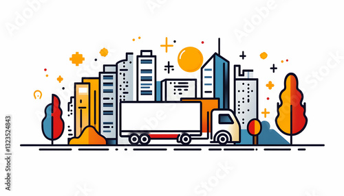 Cityscape with a delivery truck