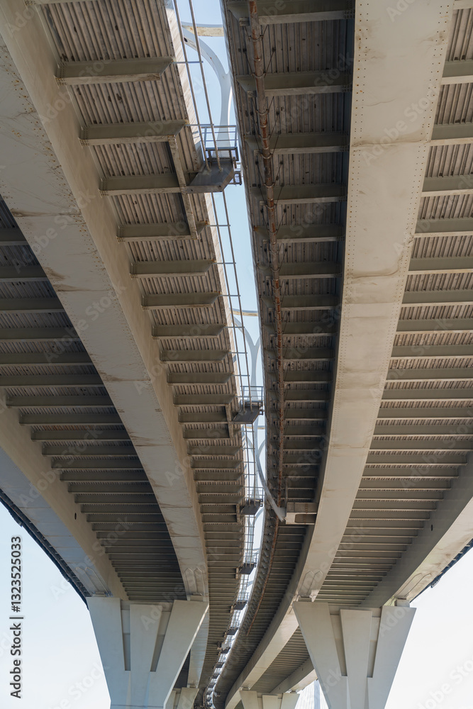 Fototapeta premium modern reinforced concrete bridge, bottom view - image. High quality photo