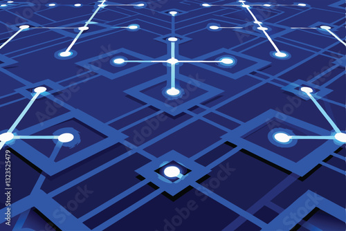 Generate a hyperrealistic image of an interconnected grid of glowing circuits resembling a complex neural network, vibrant and futuristic.