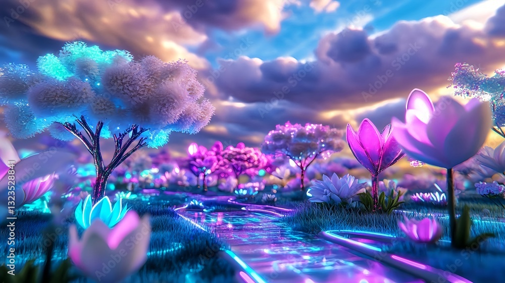 Neon Glowing Flowers & Trees Fantasy - Fantasy and Surreal Art Neon Glowing Flowers & Trees Fantasy - Fantasy and Surreal Art