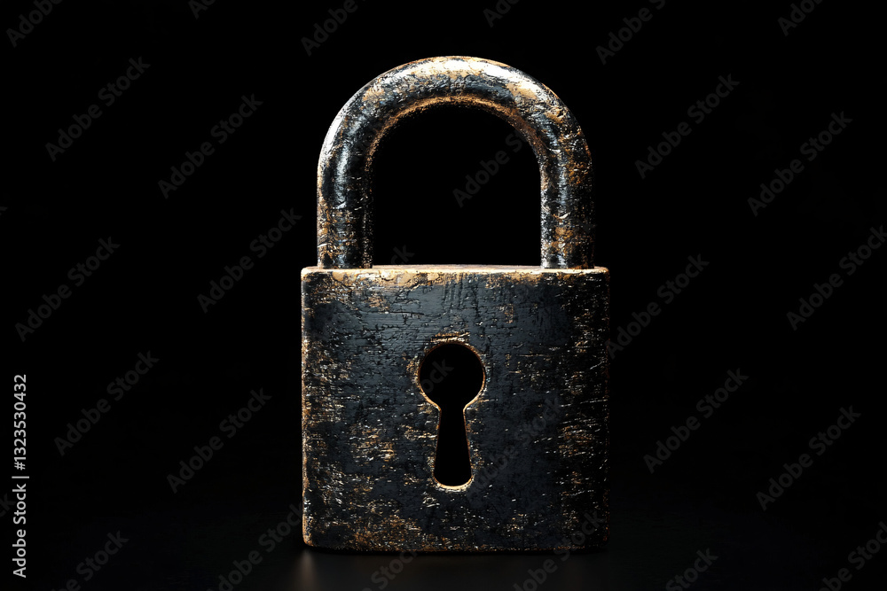 A heavily rusted padlock with a weathered texture standing against a black background symbolizing aged security and forgotten secrets
A heavily rusted padlock with a weathered texture standing against a black background symbolizing aged security and forgotten secrets