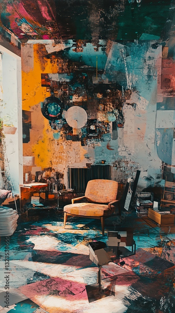 Obraz premium Abstract Interior Design: Colorful Room with Chair