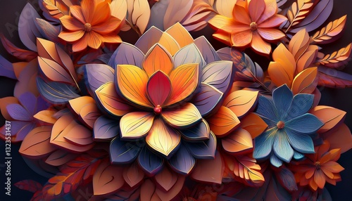 Wallpaper Mural 3D Floral Cube Fusion. Petals seamlessly merge geometry. Modern abstract design. Innovative floral concept Torontodigital.ca