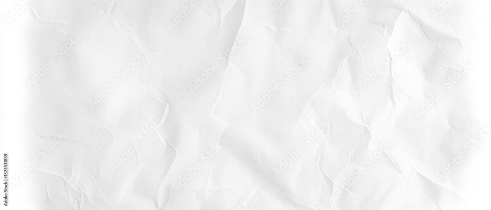 Obraz premium Crumpled white paper texture with subtle shadows and creases, ideal for backgrounds or design elements