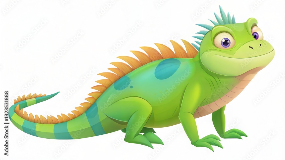 Obraz premium Cartoon Iguana Character, Perfect for Kids' Content